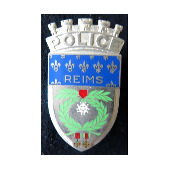 POLICE : insigne métallique de la Police nationale de la ville de Reims de fabrication Fraisse Paris