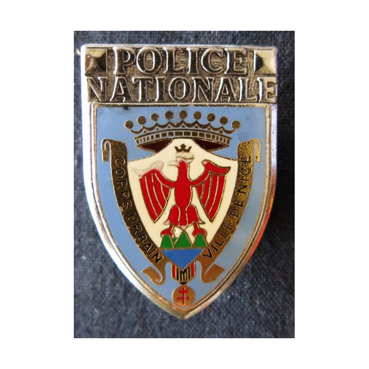 POLICE : insigne métallique de la Police nationale, corps urbain de la ville de Nice fabrication Drago Paris