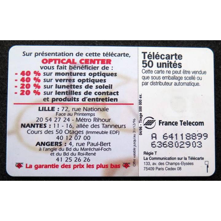 Carte téléphonique télécarte 50 Optical Center