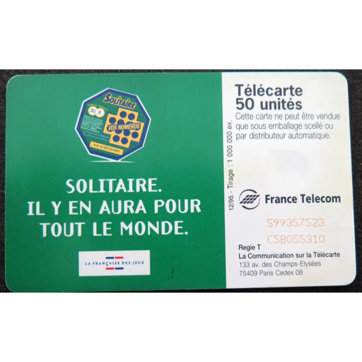 Carte téléphonique télécarte 50 Solitaire