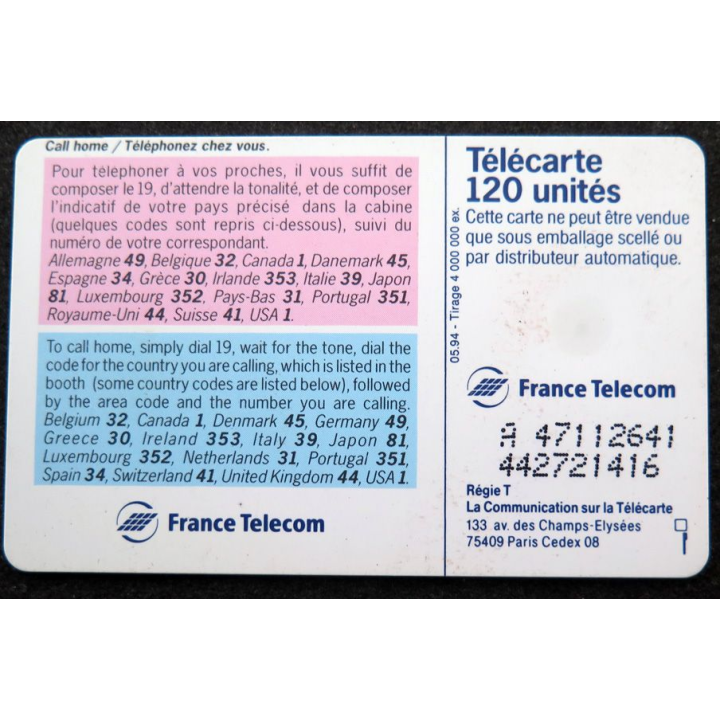 Carte téléphonique télécarte 120 Call Home