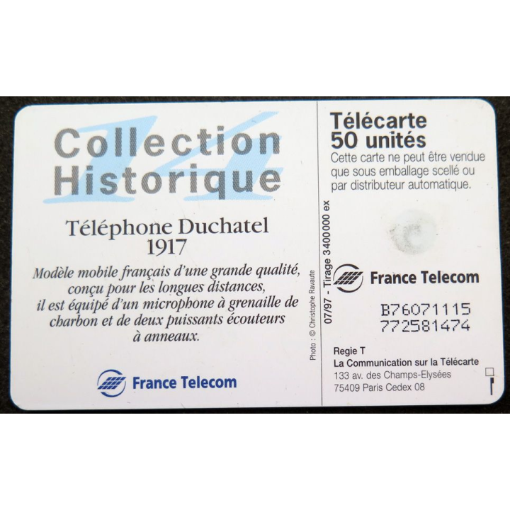 Carte téléphonique télécarte 50 Téléphone Duchatel 1917