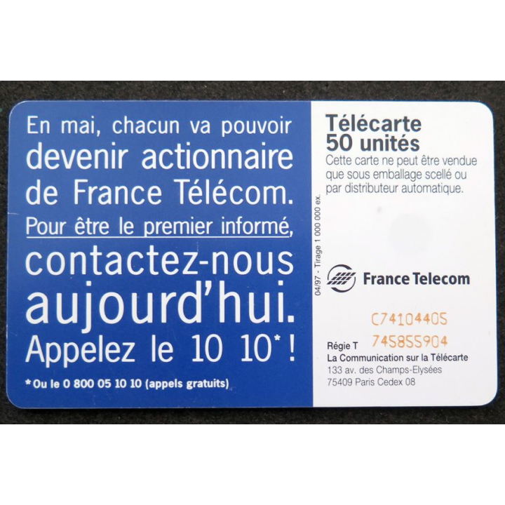 Carte téléphonique télécarte 50 Actionnaire de France Télécom