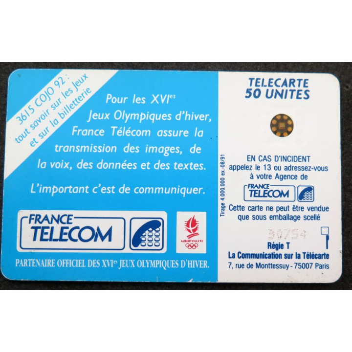 Carte téléphonique télécarte 50 XVI° jeux Olympiques d'Hiver