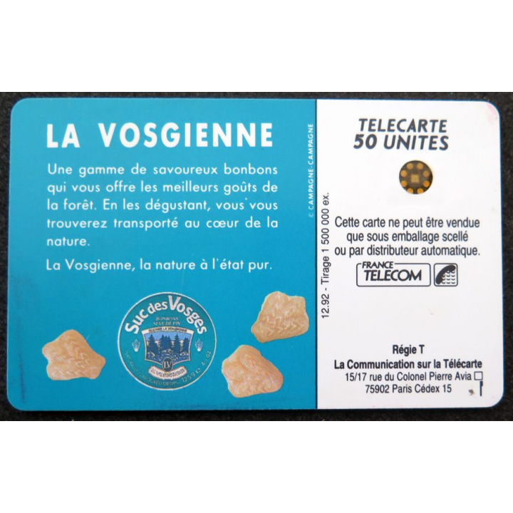 Carte téléphonique télécarte 50 Suc des Vosges