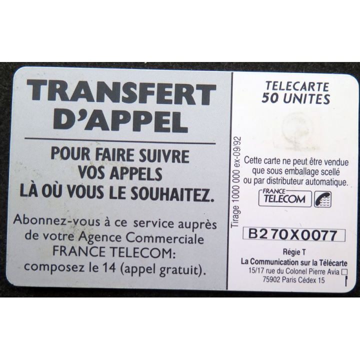 Carte téléphonique télécarte 50 Transfert d'Appel