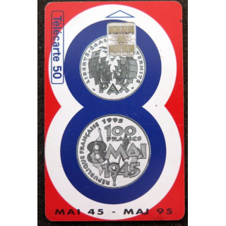 Carte téléphonique télécarte 50 100 Francs argent 8 mai 1945