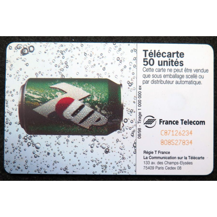 Carte téléphonique télécarte 50 unités Numéro d'aide aux déshydratés 7 Up