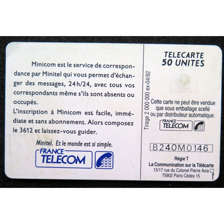 Carte téléphonique télécarte 50 unités Minicom tapez 3612