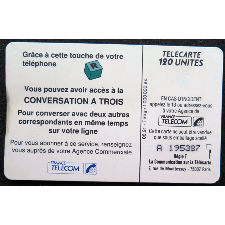 Carte téléphonique télécarte 120 unités Conversation à trois France Télécom