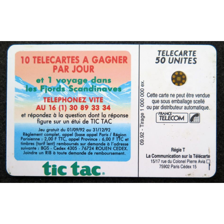 Carte téléphonique télécarte 50 Tic Tac