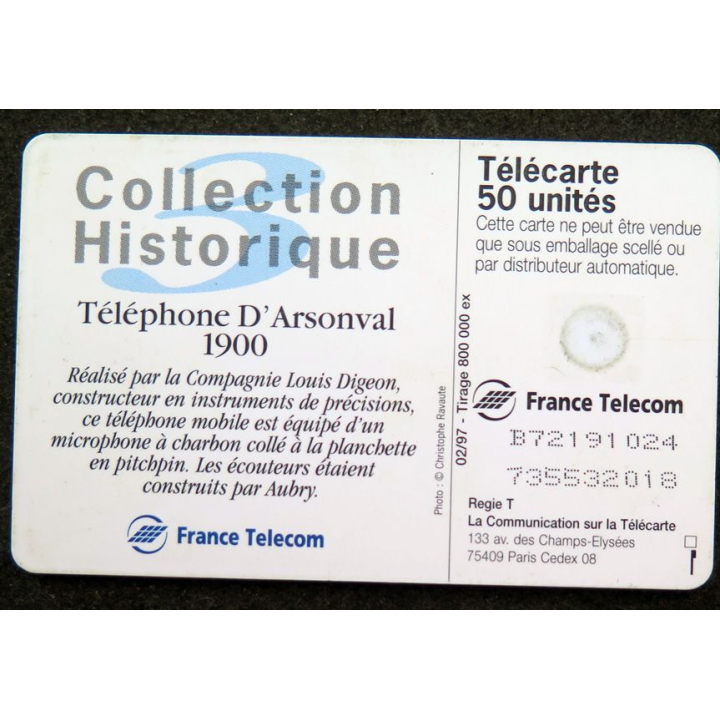 Carte téléphonique télécarte 50 unités Téléphone d'Arsonval 1900