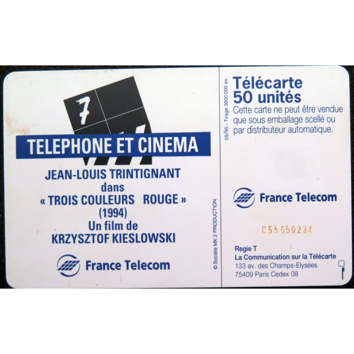 Carte téléphonique télécarte 50 Jean-Louis Trintignant dans "trois couleurs rouge" 1994