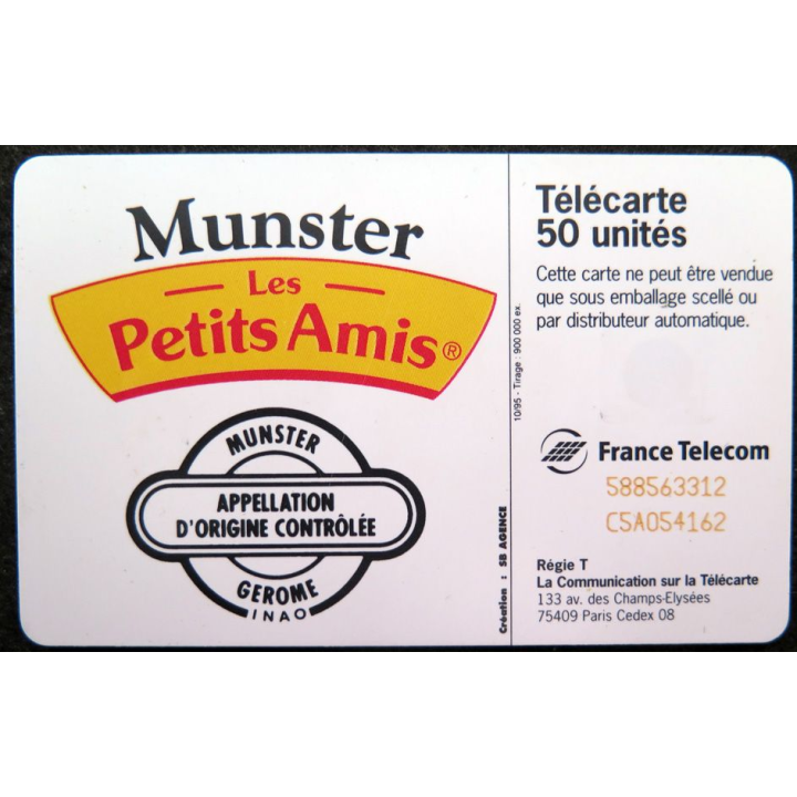 Carte téléphonique télécarte 50 unités Munster Les Petits Amis