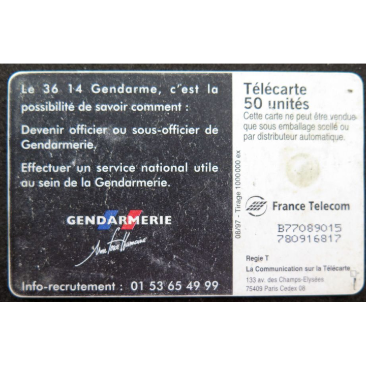 Carte téléphonique télécarte 50 unités Gendarmerie
