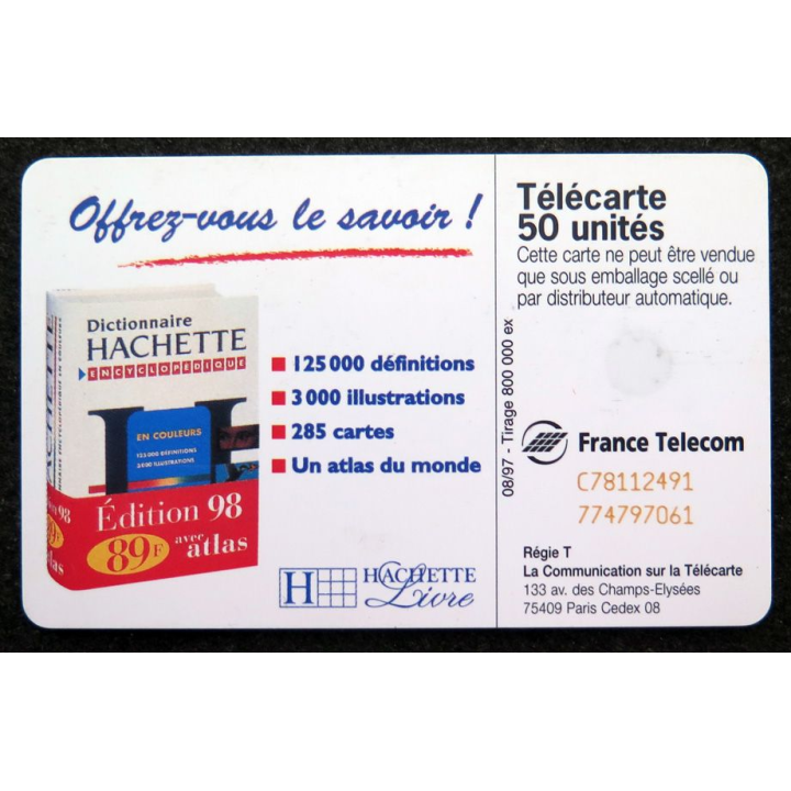 Carte téléphonique télécarte 50 unités Hachette