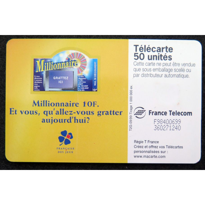Carte téléphonique télécarte 50 unités Millionnaire
