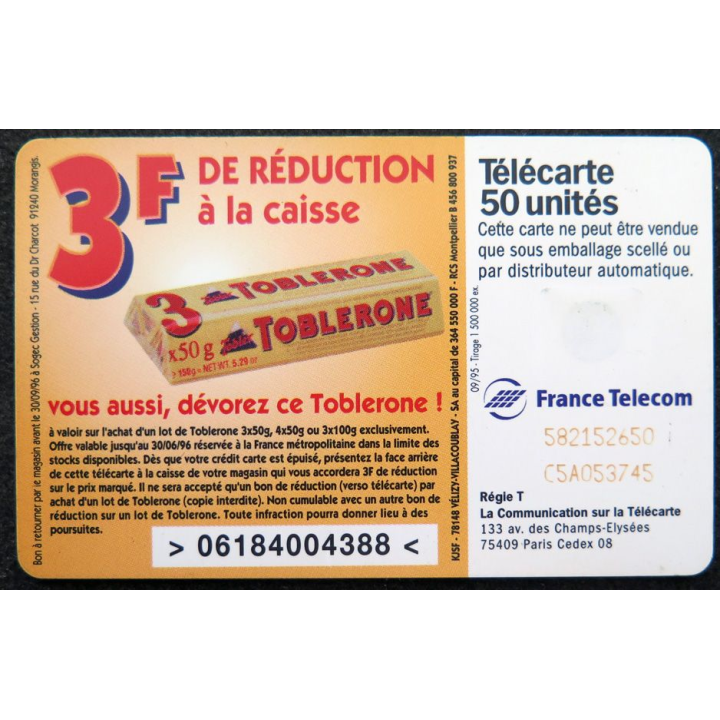 Carte téléphonique télécarte 50 unités Toblerone