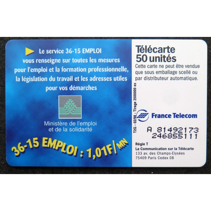 Carte téléphonique télécarte 50 unités 36 15 Emploi