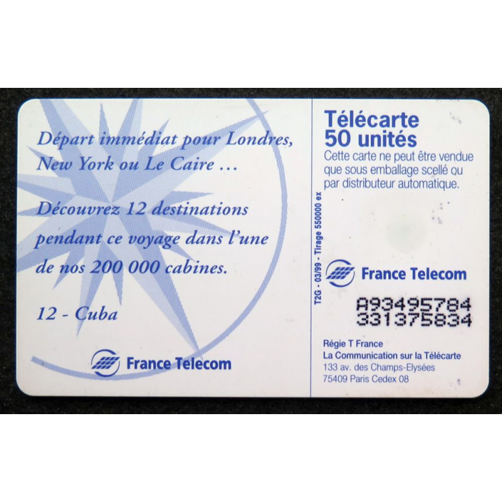 Carte téléphonique télécarte 50 unités Départ immédiat pour 12. Cuba