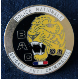 POLICE : insigne métallique de la brigade Anti Criminalité  92 de la Police nationale matriculé