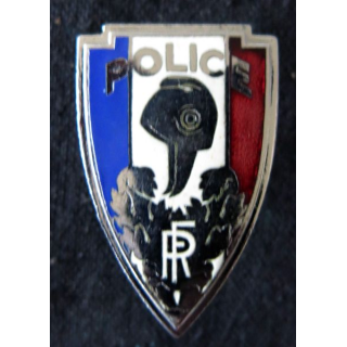 POLICE : insigne métallique de coiffure de la Police nationale avec bonnet phrygien argenté  en émail