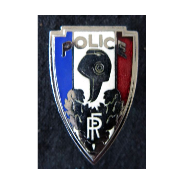 POLICE : insigne métallique de coiffure de la Police nationale avec bonnet phrygien argenté  en émail