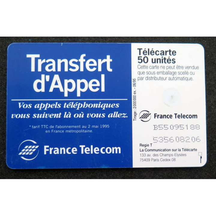 Carte téléphonique télécarte 50 Transfert d'Appel 10F par mois