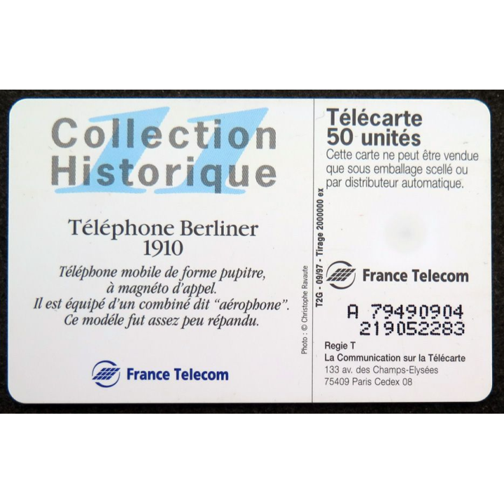 Carte téléphonique télécarte 50 unités Téléphone Berliner 1910