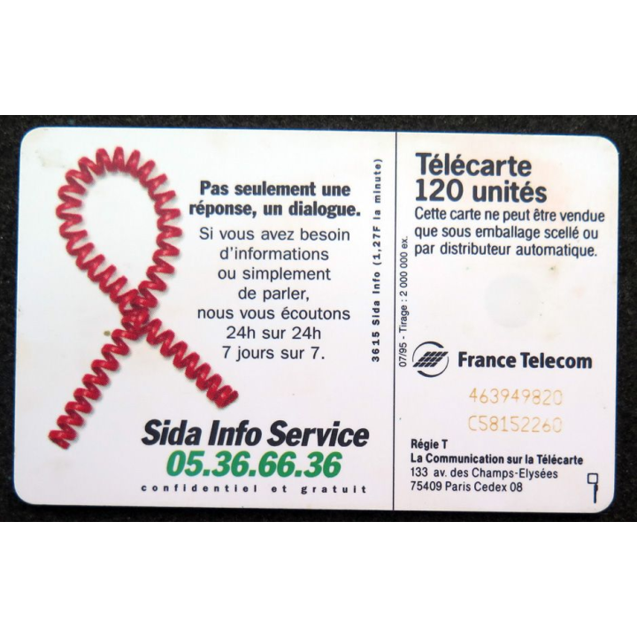 Carte téléphonique télécarte 50 unités Sida Info Service