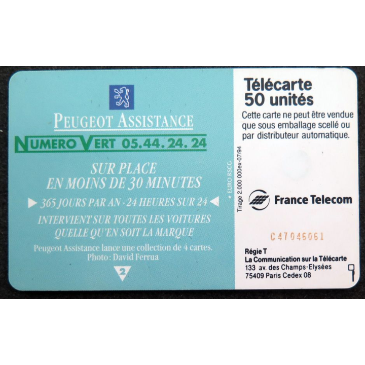 Carte téléphonique télécarte 120 unités Peugeot Assistance