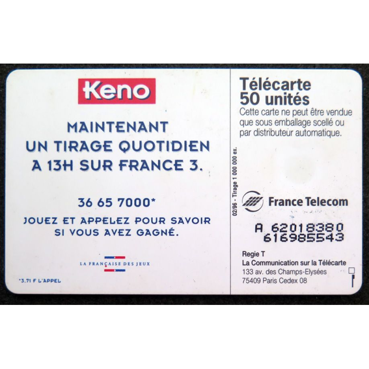 Carte téléphonique télécarte 120 unités Keno