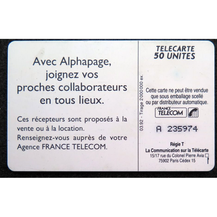 Carte téléphonique télécarte 50 unités Alphapage