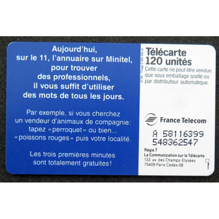 Carte téléphonique télécarte 120 unités Minitel Rocco c'est le plus beau