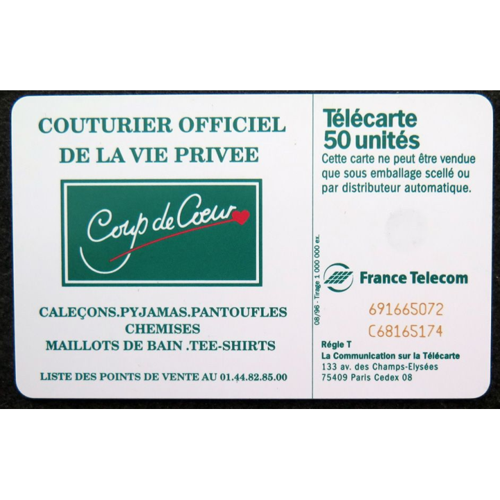 Carte téléphonique télécarte 50 unités Coup de coeur