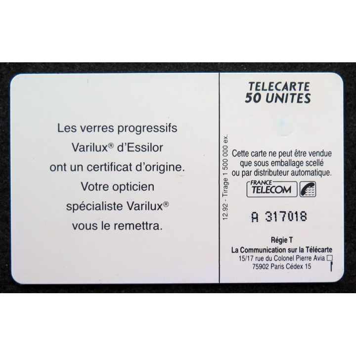 Carte téléphonique télécarte 50 unités Varilux Essilor