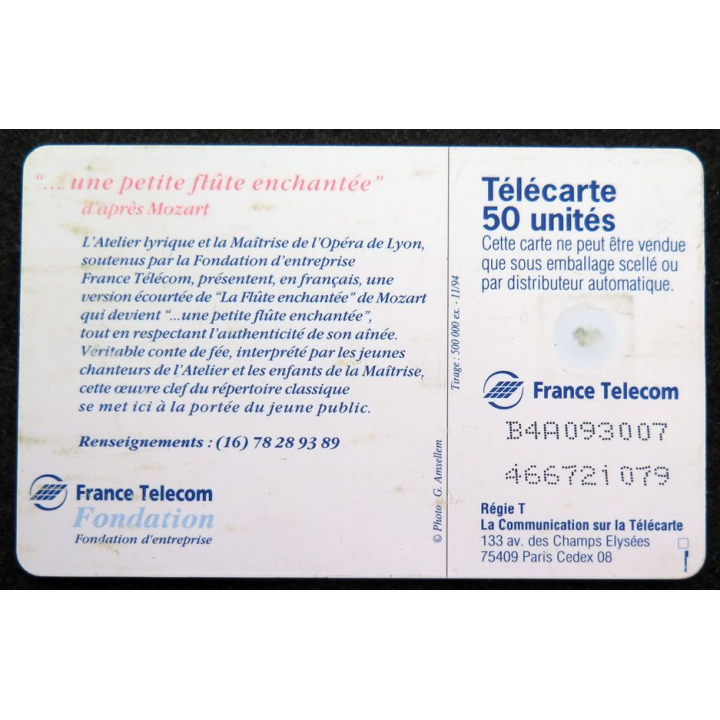 Carte téléphonique Télécarte 50 Une petite flûte enchantée d'après Mozart