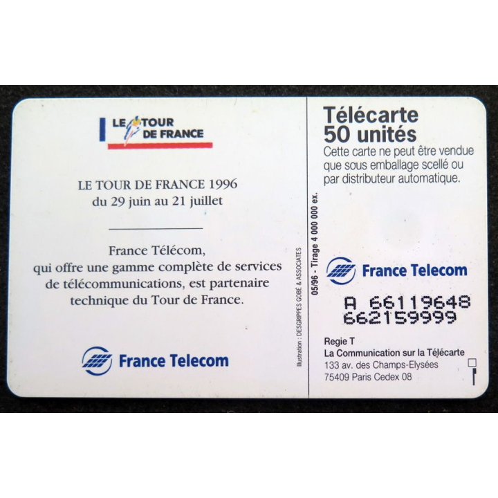 Carte téléphonique télécarte 50 Tour de France 1996