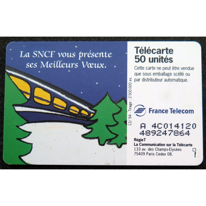 Carte téléphonique télécarte 50 unités La SNCF vous présente ses meilleurs voeux