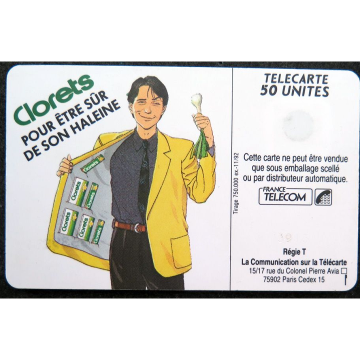 Carte téléphonique télécarte 50 unités Chewing-Gum Clorets 