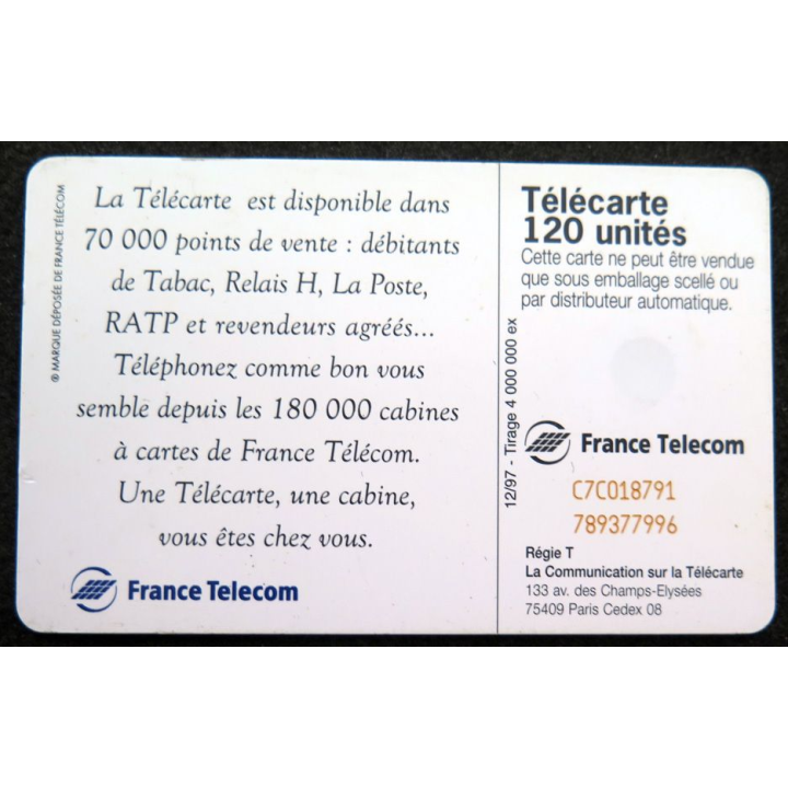 Carte téléphonique télécarte 120 unités Une télécarte, une cabine, vous êtes chez vous