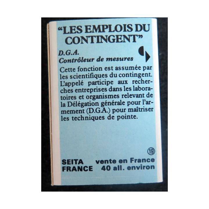 BOITE D'ALLUMETTES : Les emplois du contingent Contrôleur de mesures