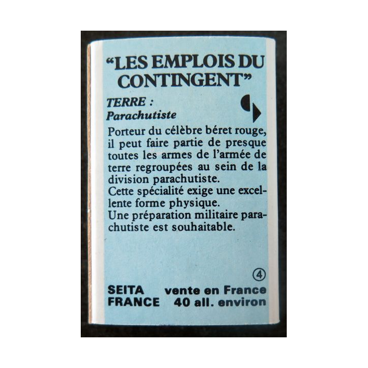 BOITE D'ALLUMETTES : Les emplois du contingent Parachutiste