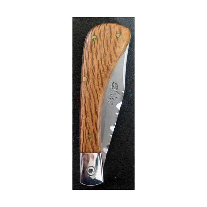 Couteau de poche en acier manche en bois longueur repliée 10 cm dan son étui