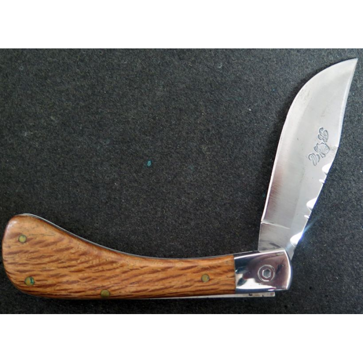 Couteau de poche en acier manche en bois longueur repliée 10 cm dan son étui