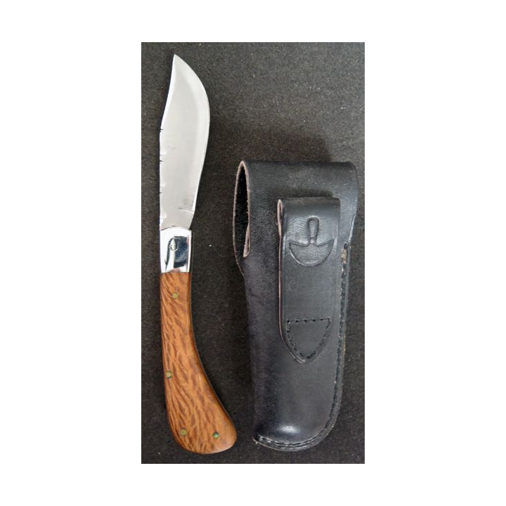 Couteau de poche en acier manche en bois longueur repliée 10 cm dan son étui
