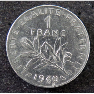FRANCE : pièce de 1 franc Semeuse Nickel tranche striée 1960