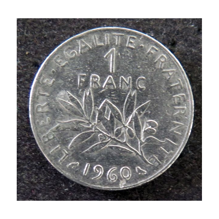 FRANCE : pièce de 1 franc Semeuse Nickel tranche striée 1960
