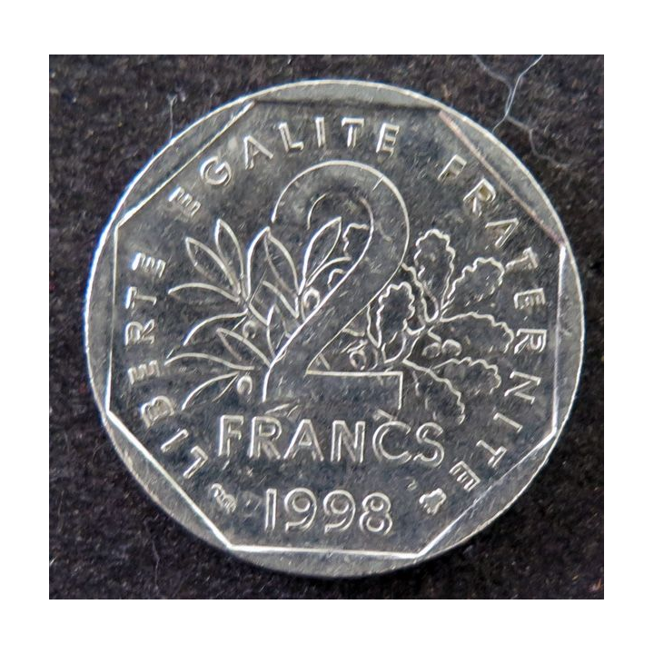 FRANCE : pièce de 2 francs Semeuse Nickel tranche striée 1998