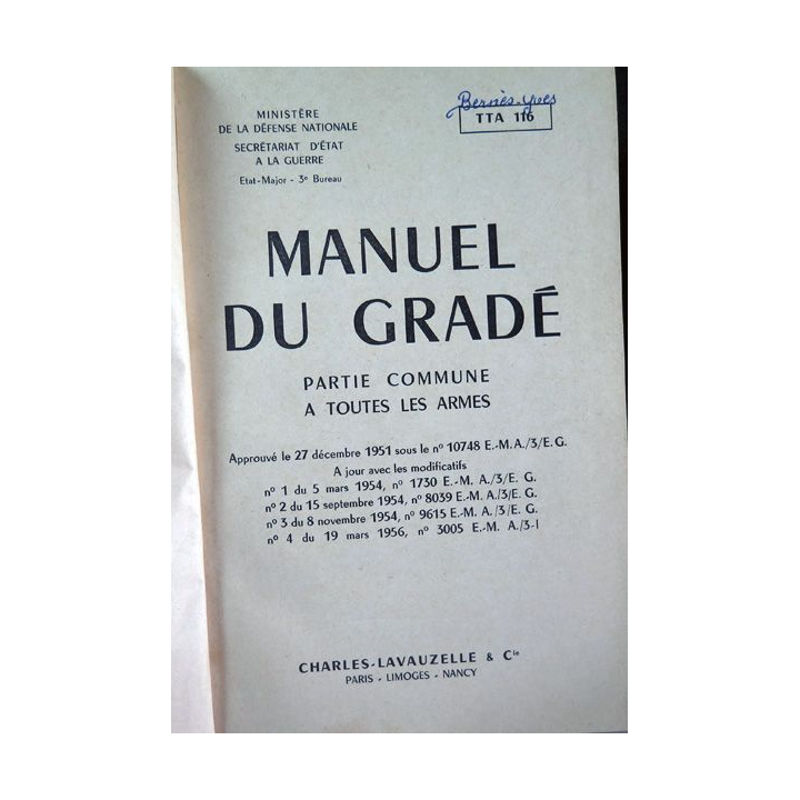 TTA 116 Manuel du Gradé partie commune à toutes les armes 1956